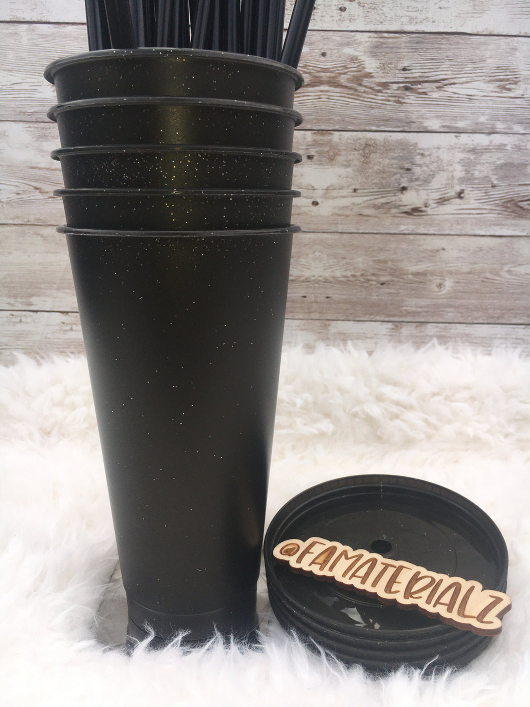 24oz Glitter Black Plastic cups (Set of 5)