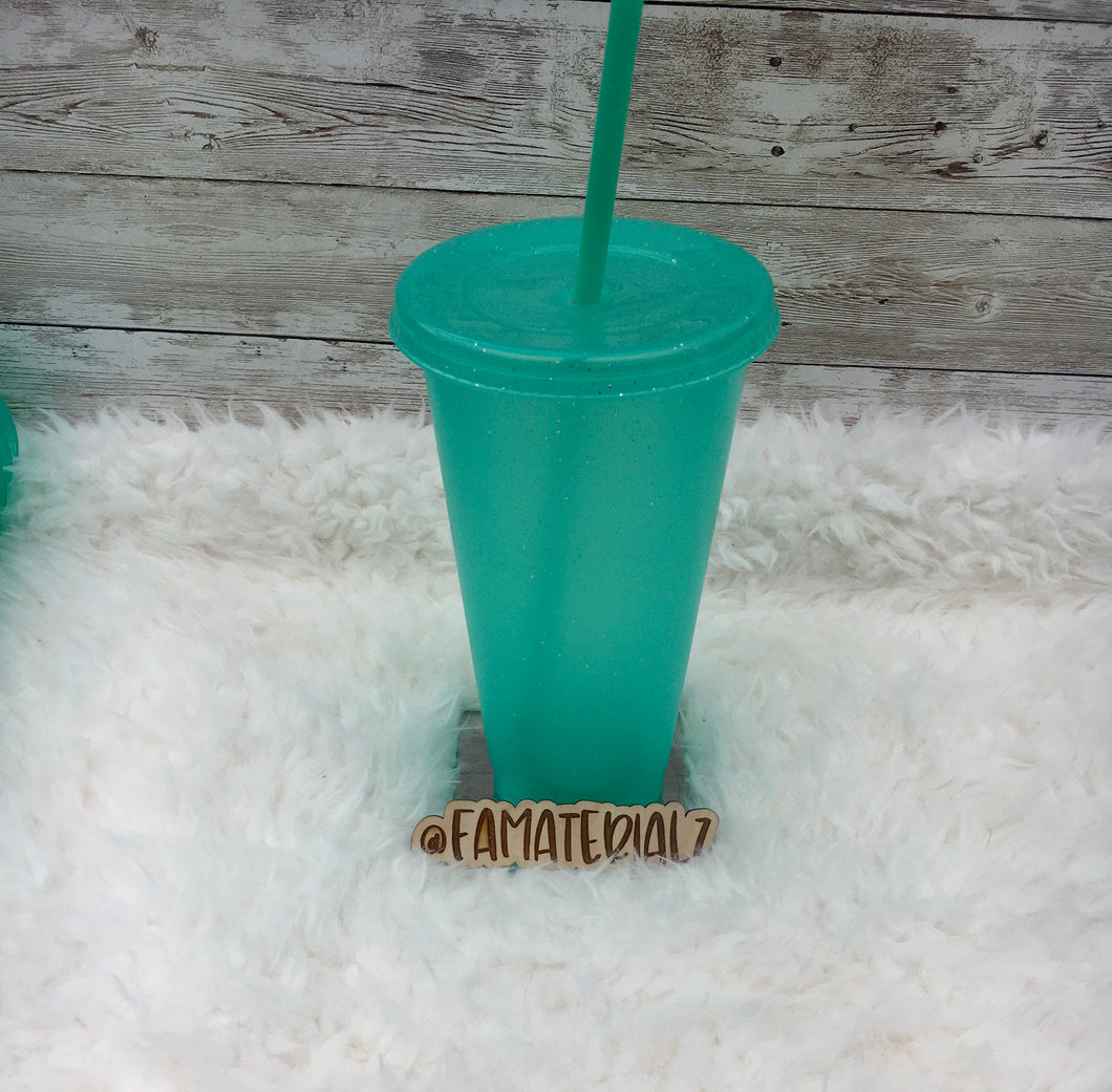 24oz Glitter Green Plastic cups (Set of 5)